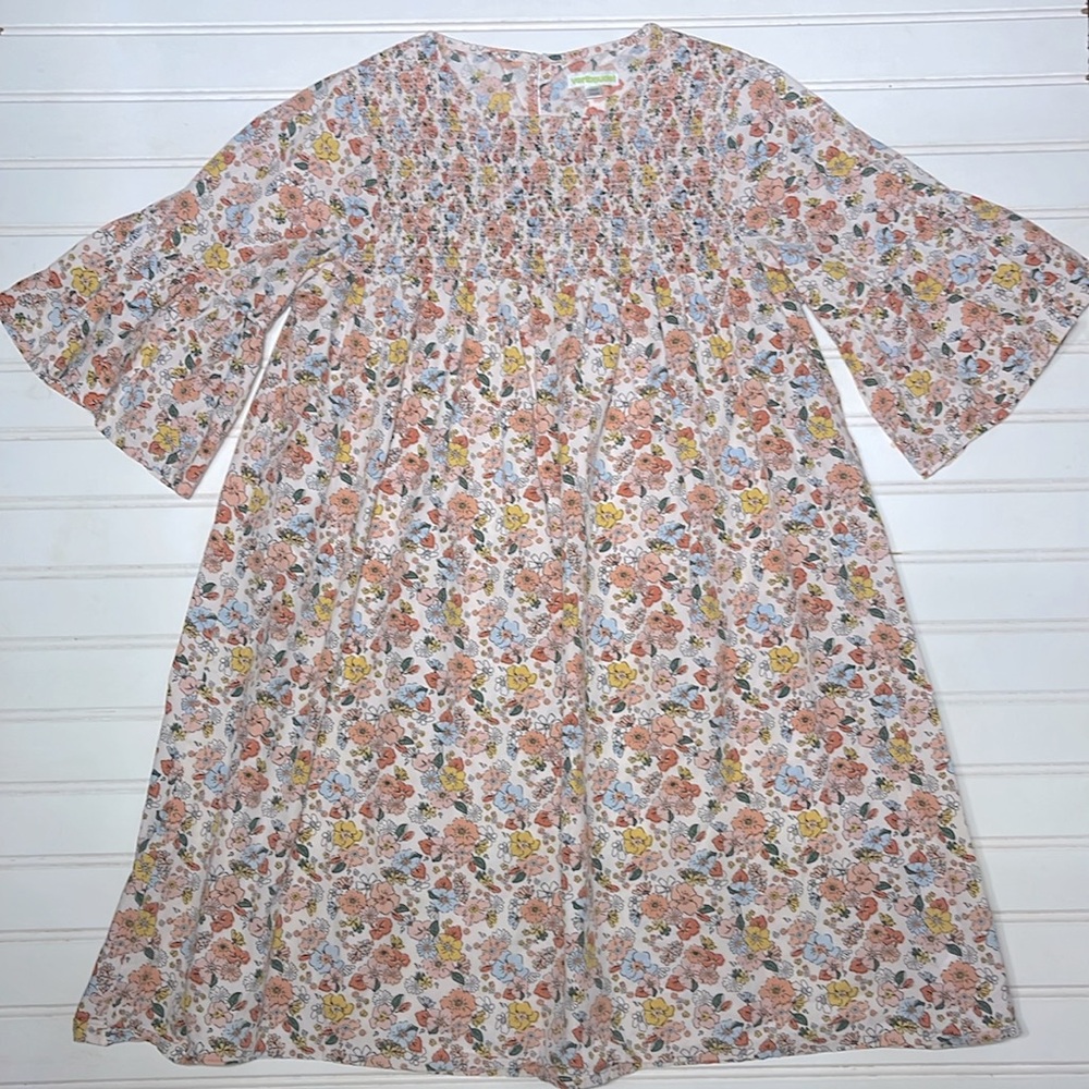 VERTBAUDET EUC Smocked Floral Bell Sleeve Dress